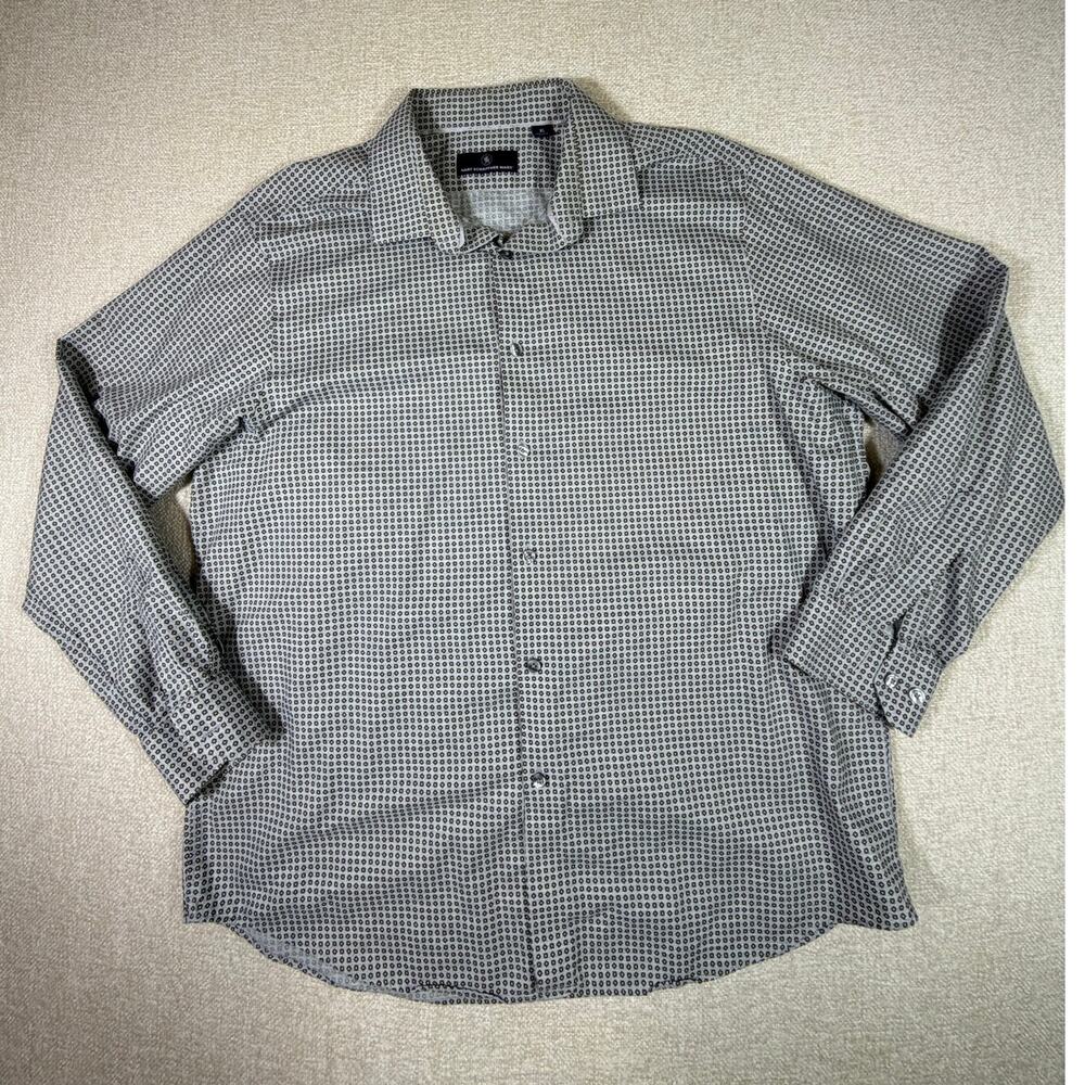 Hart Schaffner Marx Mens XL Gray Star Print Long Sleeve Button Front Dress Shirt